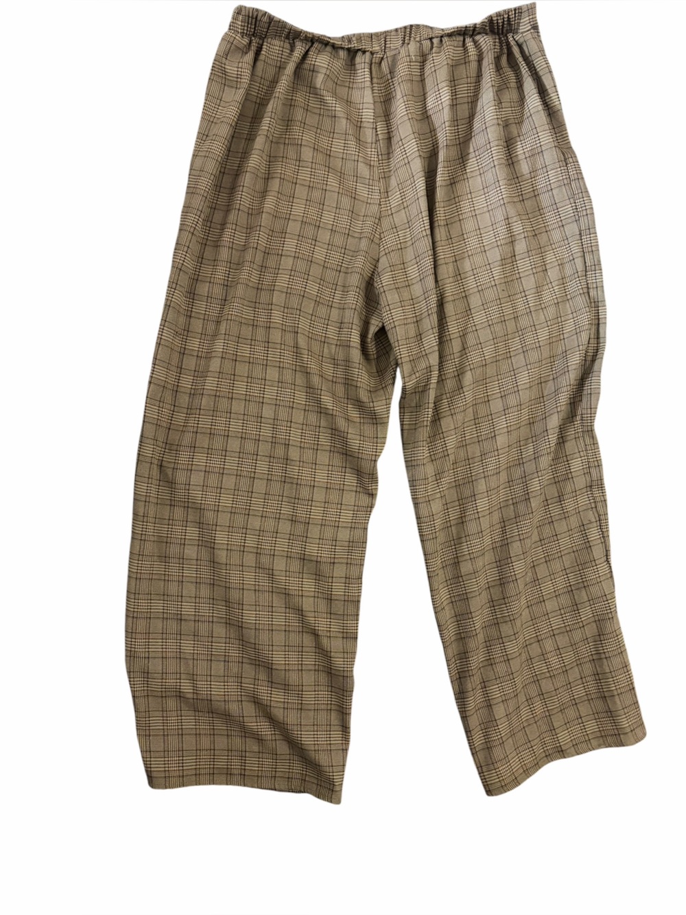 SHEIN Beige Brown Plaid Wide Leg Pants Gold Button Detail